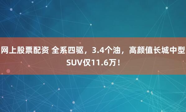 网上股票配资 全系四驱，3.4个油，高颜值长城中型SUV仅11.6万！